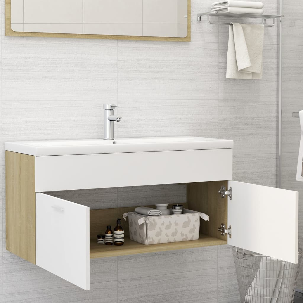 vidaXL Sink Cabinet White and Sonoma Oak 100x38.5x46 cm Engineered Wood