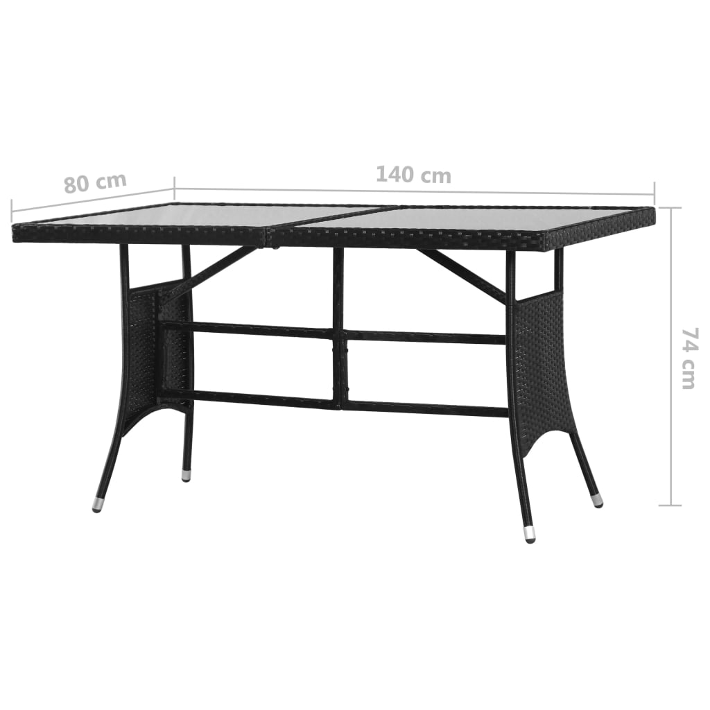 vidaXL Garden Table Black 140x80x74 cm Poly Rattan