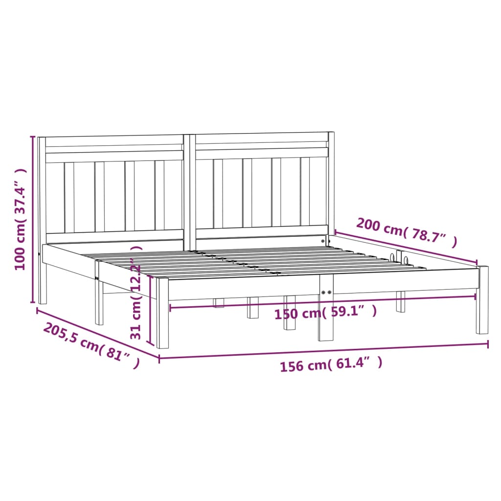 vidaXL Bed Frame Grey 150x200 cm King Size Solid Wood