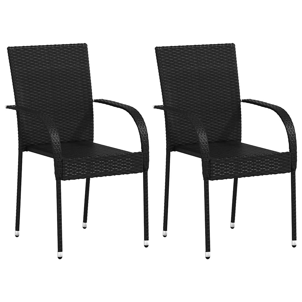 vidaXL Stackable Outdoor Chairs 2 pcs Poly Rattan Black vidaXL.co.uk