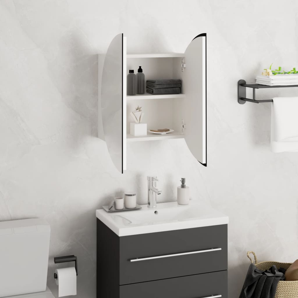 vidaXL Bathroom Cabinet with Round Mirror&LED White 40x40x17.5 cm