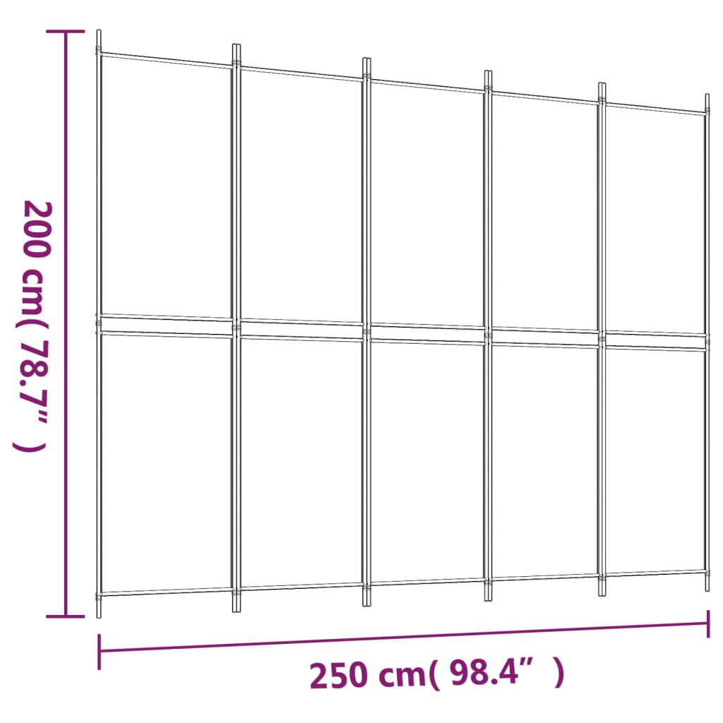 vidaXL 5-Panel Room Divider Black 250x200 cm Fabric
