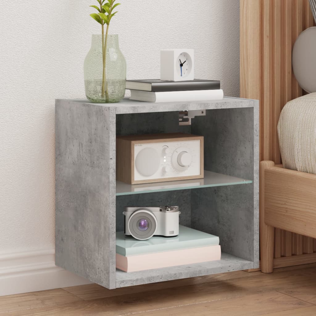 vidaXL Bedside Cabinet with LED Lights Wall-mounted Concrete Grey