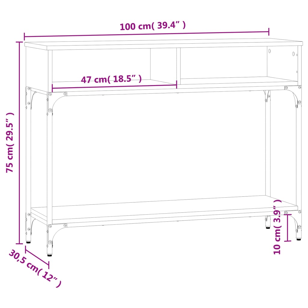 vidaXL Console Table Grey Sonoma 100x30.5x75 cm Engineered Wood