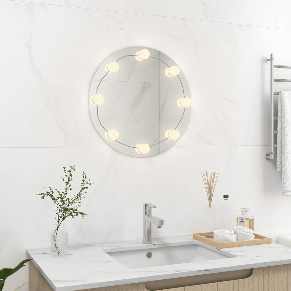 vidaXL Wall Mirror with LED Lights Round Glass