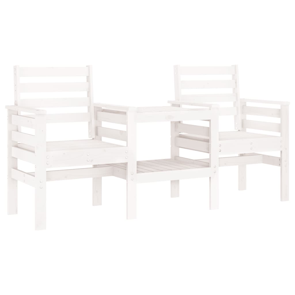 vidaXL Garden Bench with Table 2-Seater White Solid Wood Pine