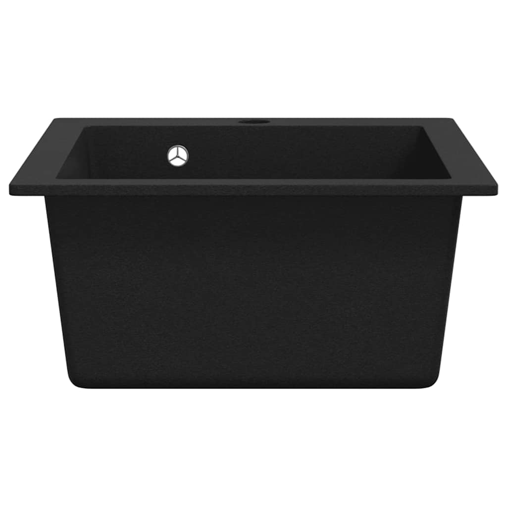vidaXL Overmount Kitchen Sink Single Basin Granite Black vidaXL.co.uk
