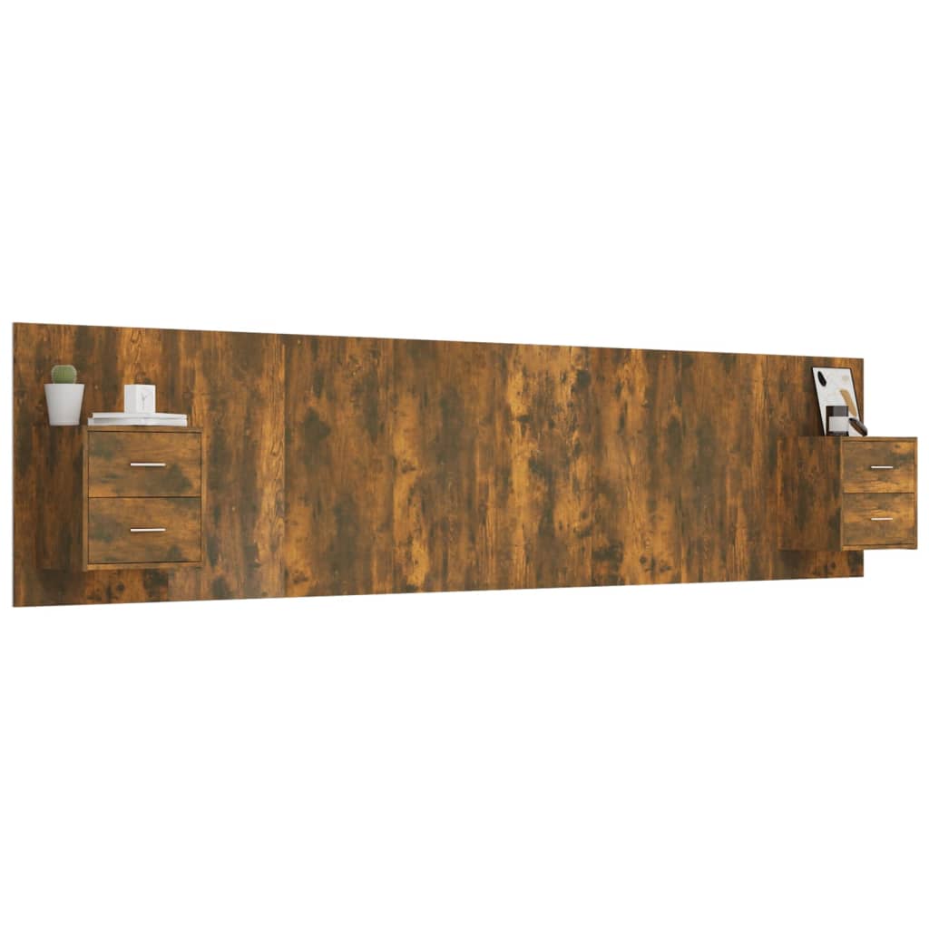 vidaXL Bed Headboard with Cabinets Smoked Oak Engineered Wood