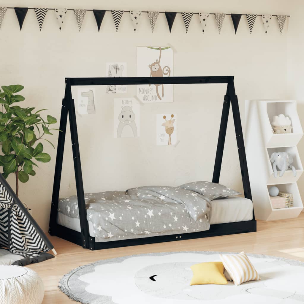 vidaXL Kids Bed Frame Black 70x140 cm Solid Wood Pine
