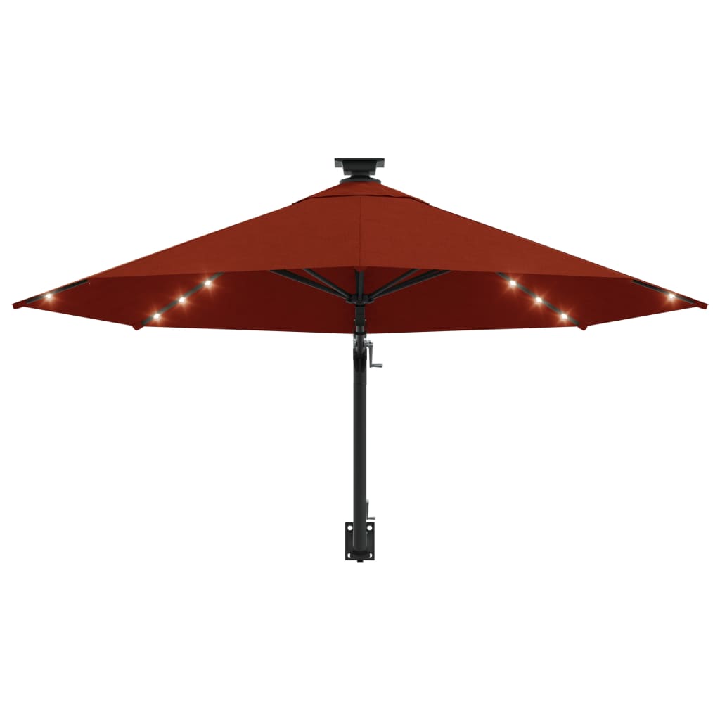 vidaXL Wall-mounted Parasol with LEDs and Metal Pole 300 cm Terracotta
