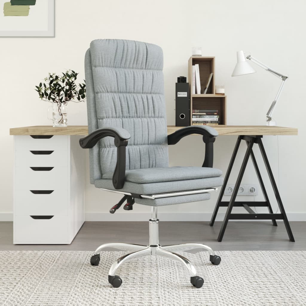 vidaXL Reclining Office Chair Light Grey Fabric