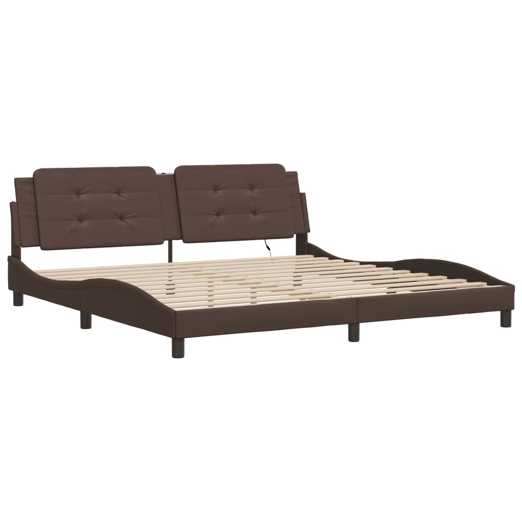 vidaXL Bed Frame with LED Lights Brown 200x200 cm Faux Leather