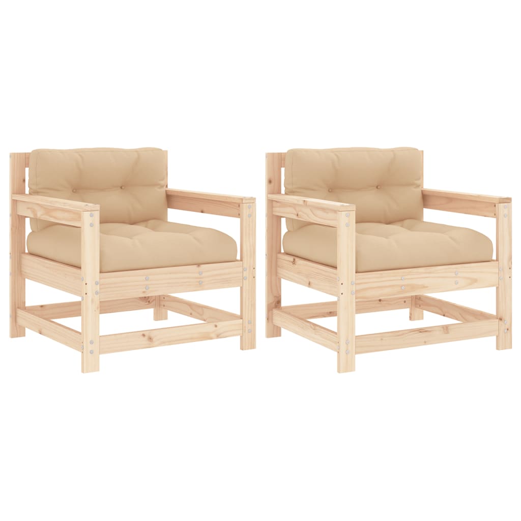 vidaXL Garden Chairs with Cushions 2 pcs Solid Wood Pine