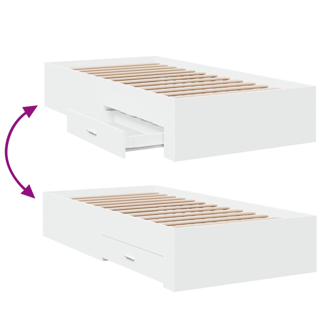 vidaXL Bed Frame with Drawers White 100x200 cm Engineered Wood