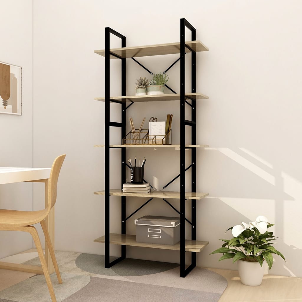 vidaXL 5-Tier Book Cabinet Sonoma Oak 80x30x175 cm Engineered Wood