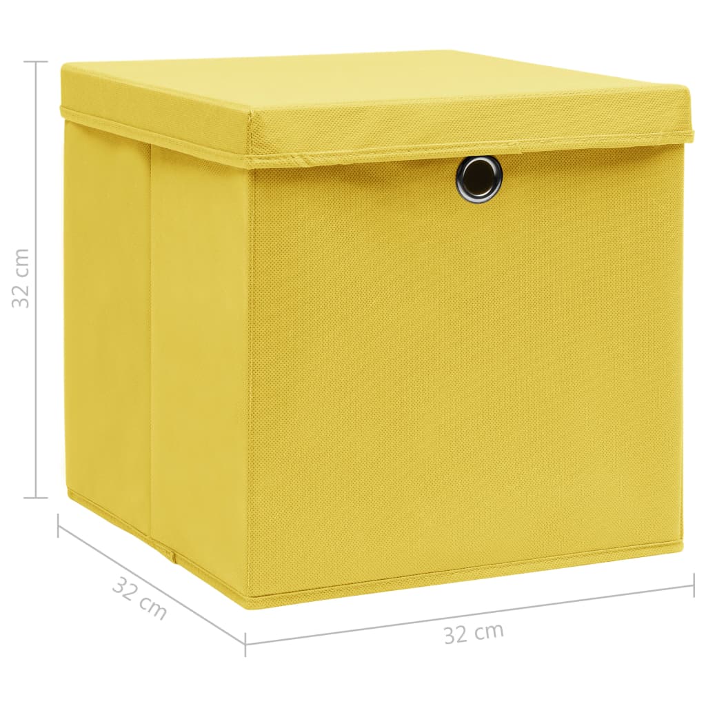 vidaXL Storage Boxes with Lids 4 pcs Yellow 32x32x32 cm Fabric