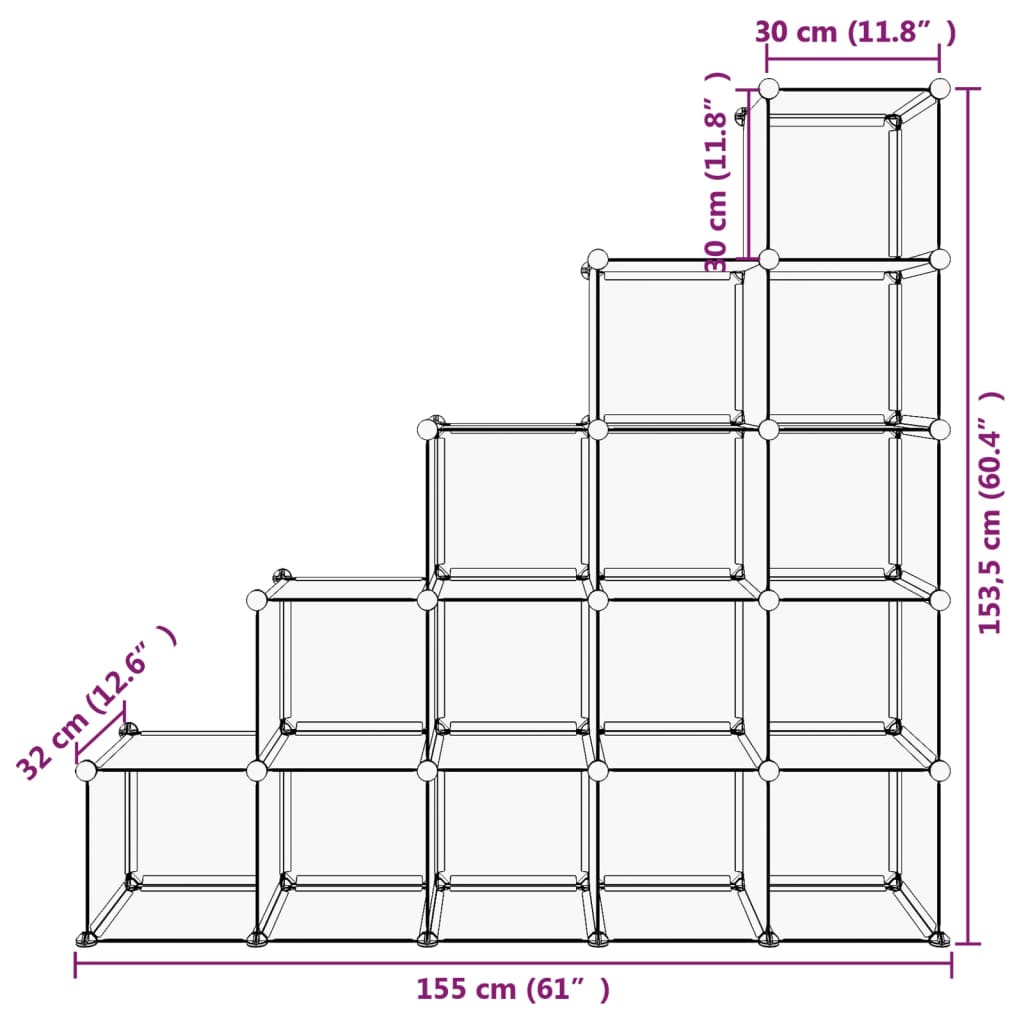 vidaXL Storage Cube Organiser with 15 Cubes Black PP