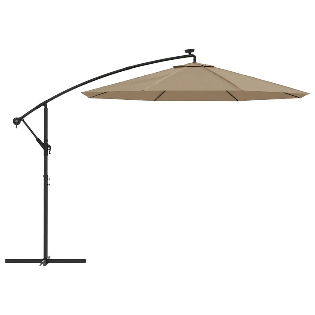 vidaXL Cantilever Umbrella with LED Lights and Steel Pole 300 cm Taupe