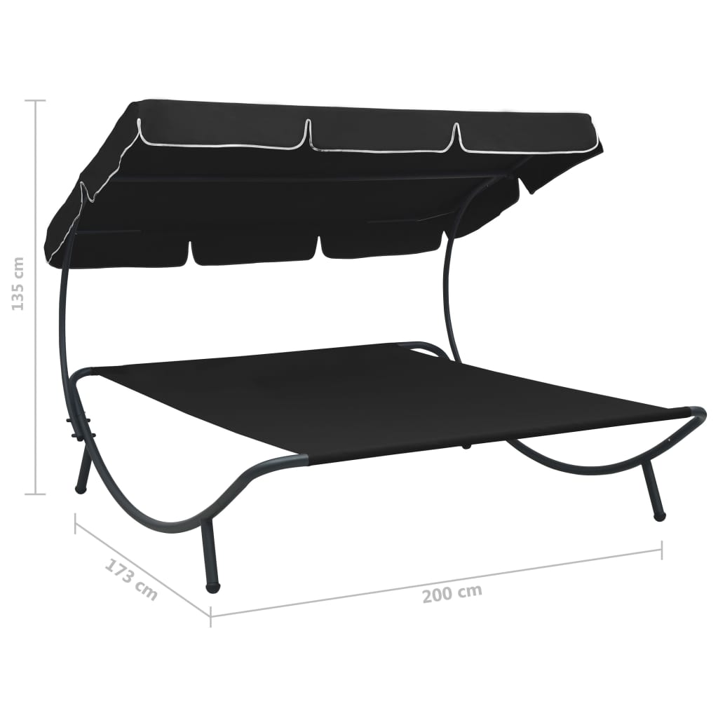 vidaXL Outdoor Lounge Bed with Canopy Black