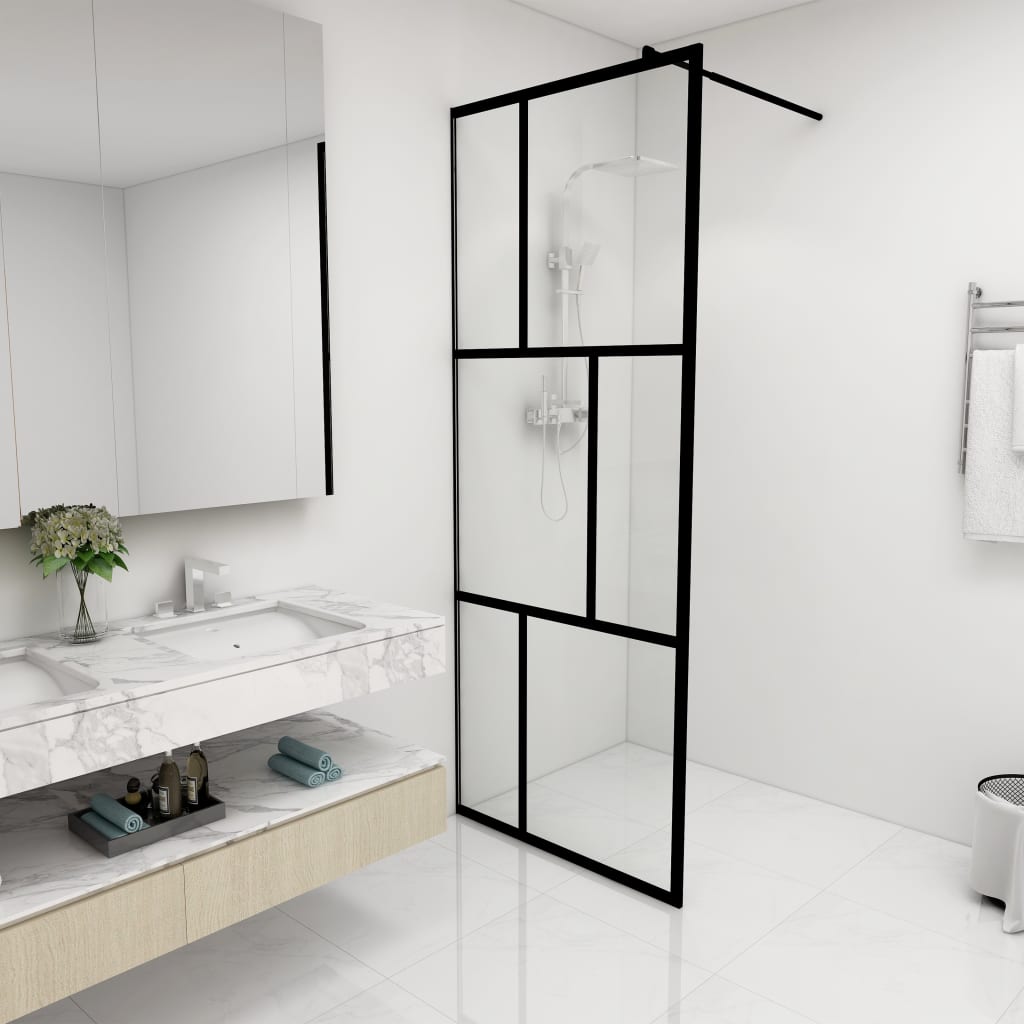vidaXL Walk-in Shower Wall with Tempered Glass Black 80x195 cm