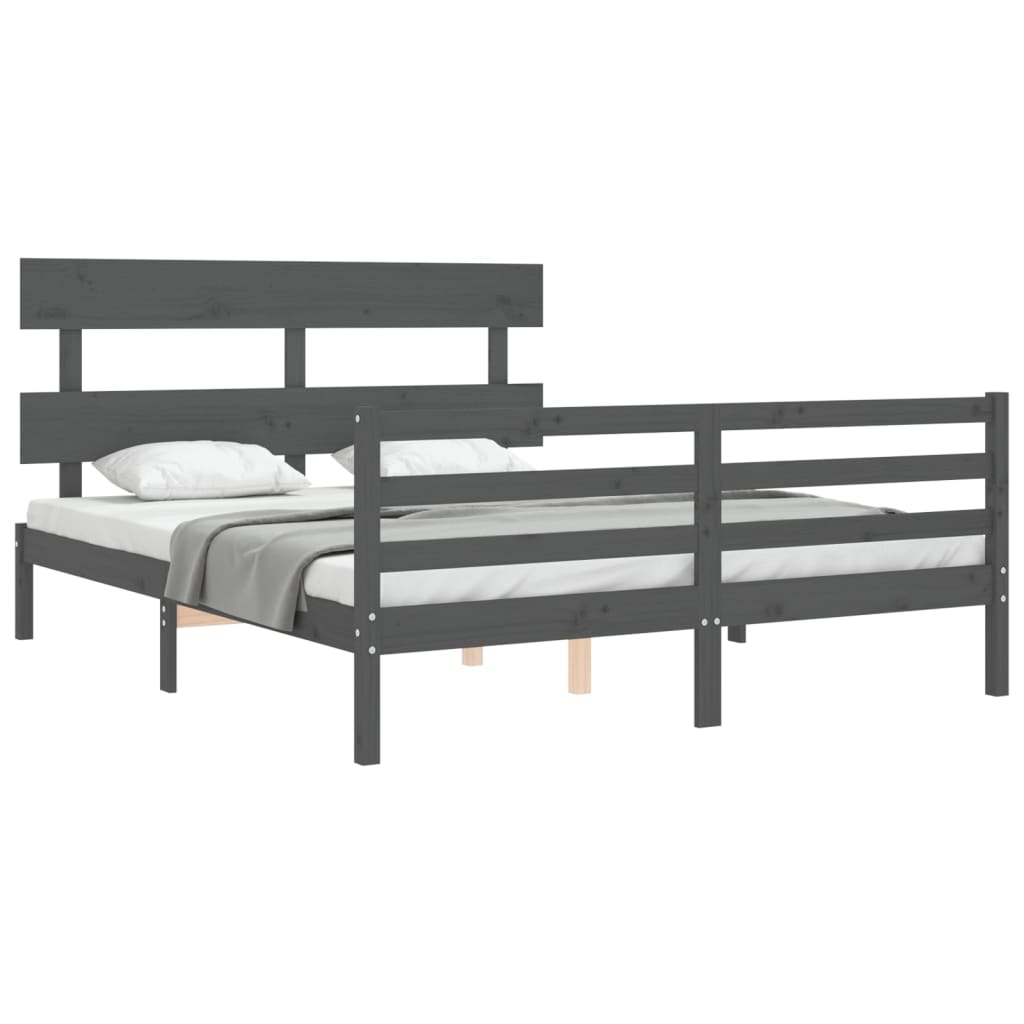 vidaXL Bed Frame with Headboard Grey 160x200 cm Solid Wood