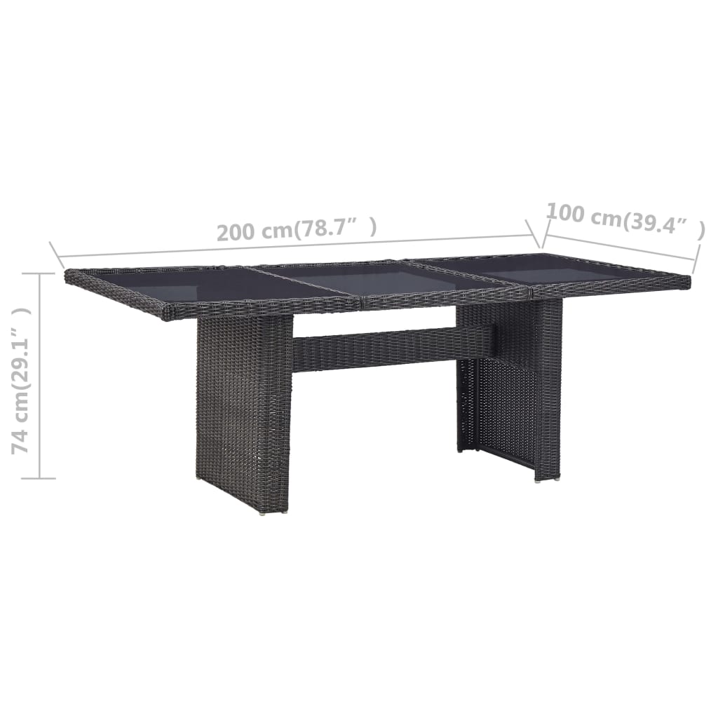 vidaXL Garden Dining Table Black 200x100x74 cm Glass and Poly Rattan