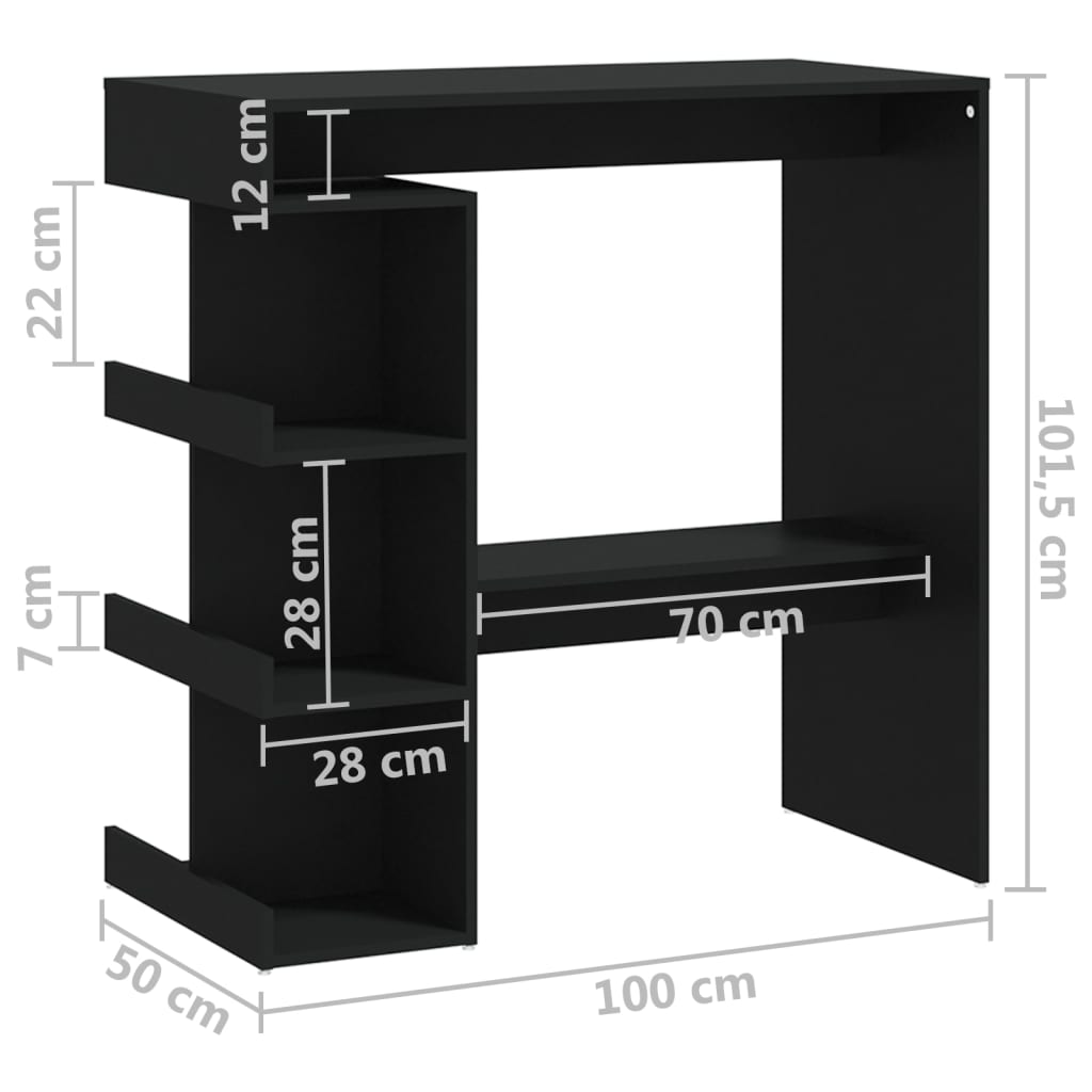vidaXL Bar Table with Storage Rack Black 100x50x101.5 cm Engineered Wood