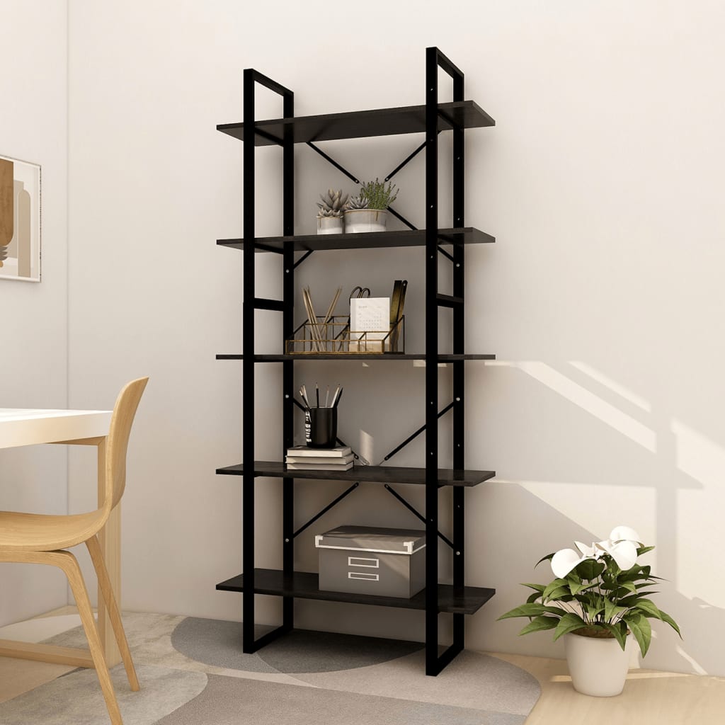 vidaXL 5-Tier Book Cabinet Black 80x30x175 cm Pinewood