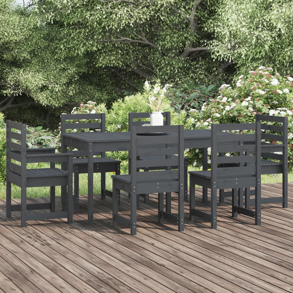 vidaXL 7 Piece Garden Dining Set Grey Solid Wood Pine