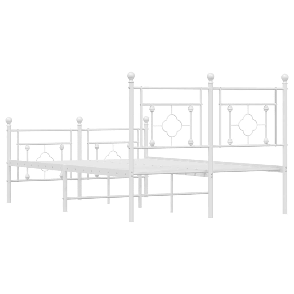 vidaXL Metal Bed Frame with Headboard and Footboard White 120x190 cm Small Double