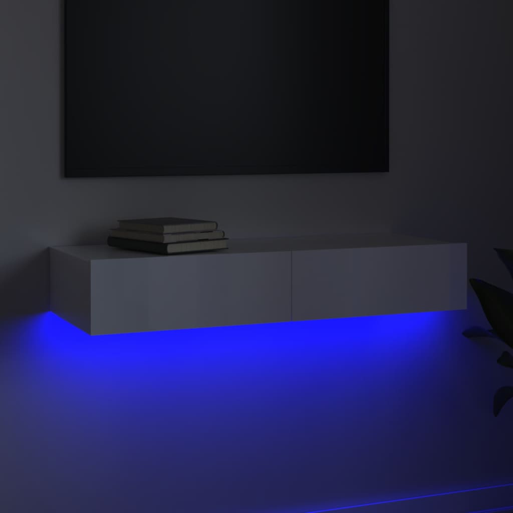 vidaXL TV Cabinet with LED Lights High Gloss White 90x35x15.5 cm