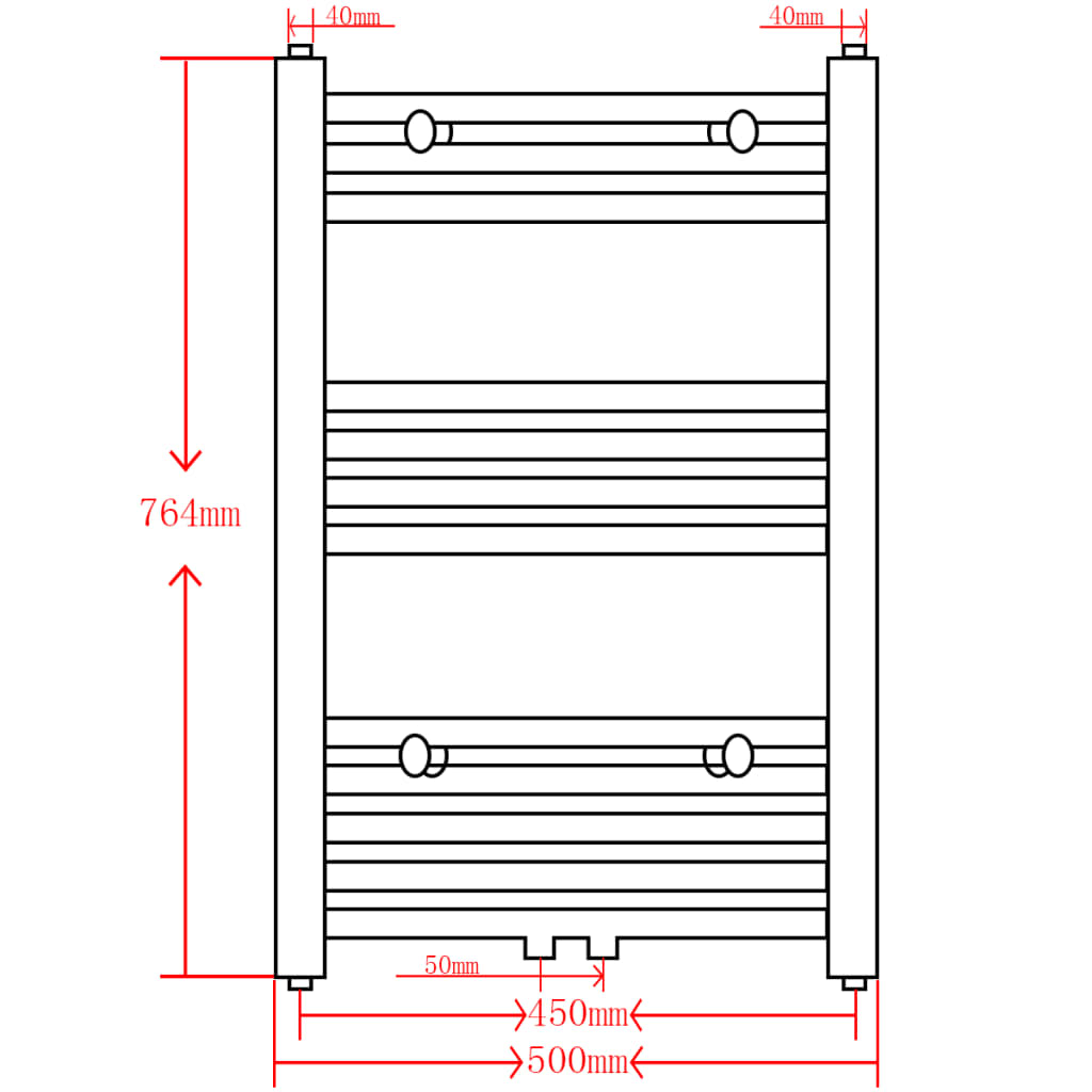 Black Bathroom Central Heating Towel Rail Radiator Straight 500x764mm