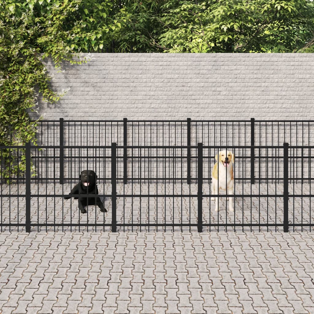 vidaXL Outdoor Dog Kennel Steel 28.23 m²
