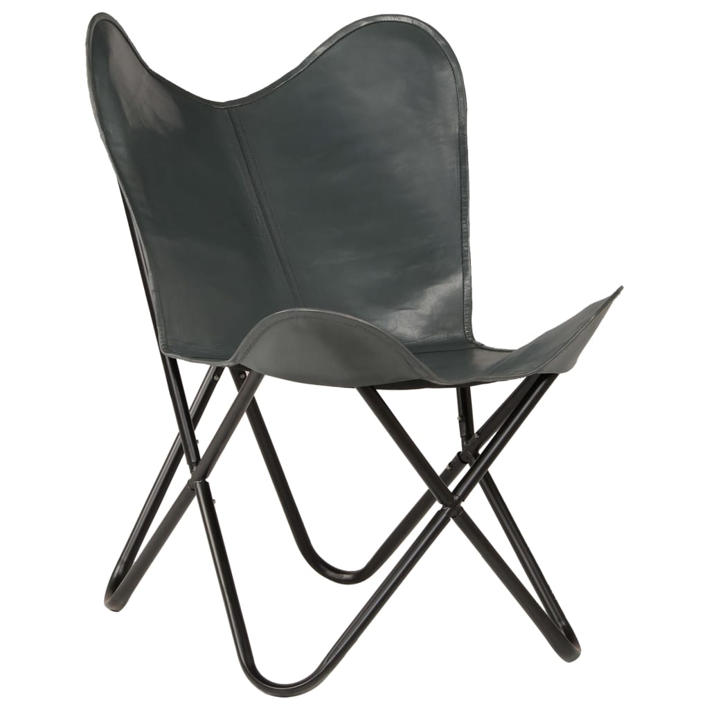 vidaXL Butterfly Chair Grey Real Leather