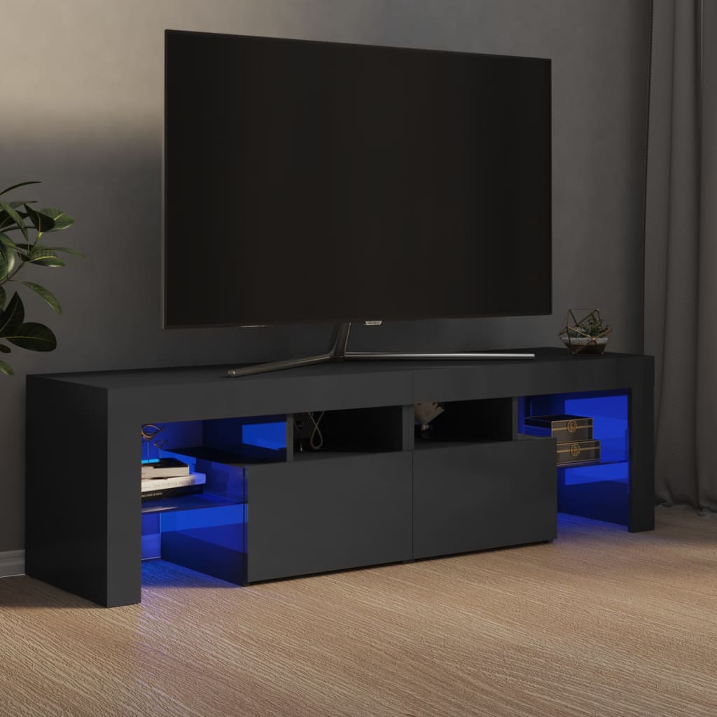 vidaXL TV Cabinet with LED Lights High Gloss Grey 140x36.5x40 cm