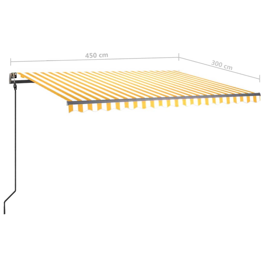 vidaXL Manual Retractable Awning with Posts 4.5x3 m Yellow and White