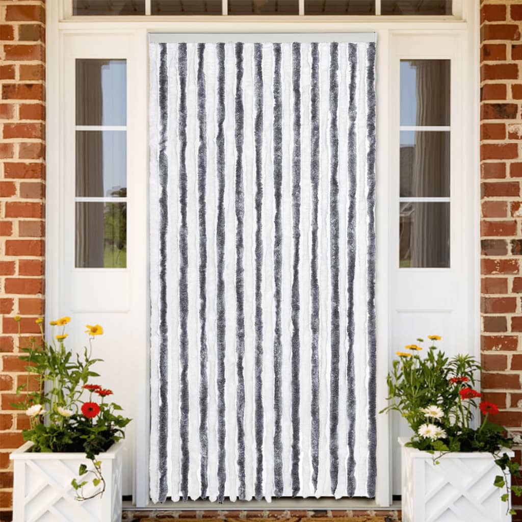 vidaXL Fly Curtain Grey and White 100x230 cm Chenille