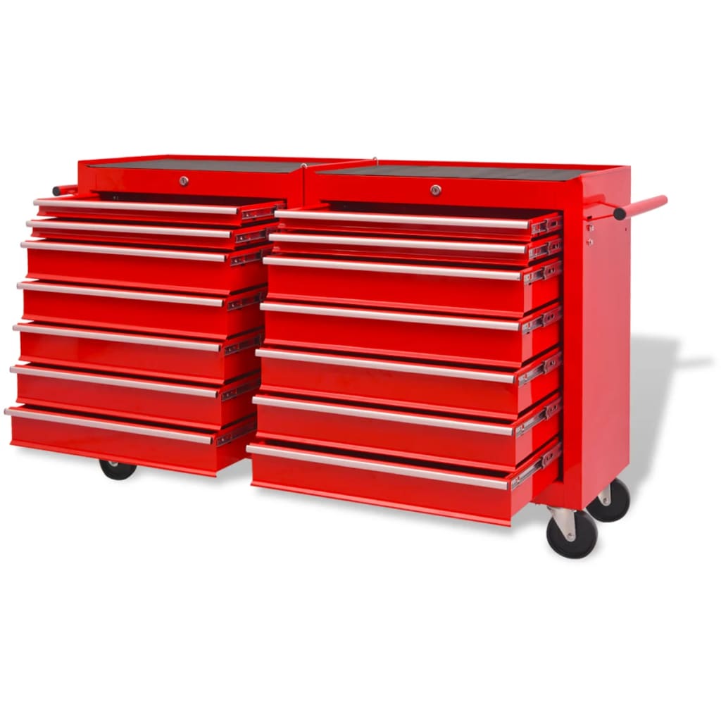 vidaXL Workshop Tool Trolley with 14 Drawers Size XXL Steel Red