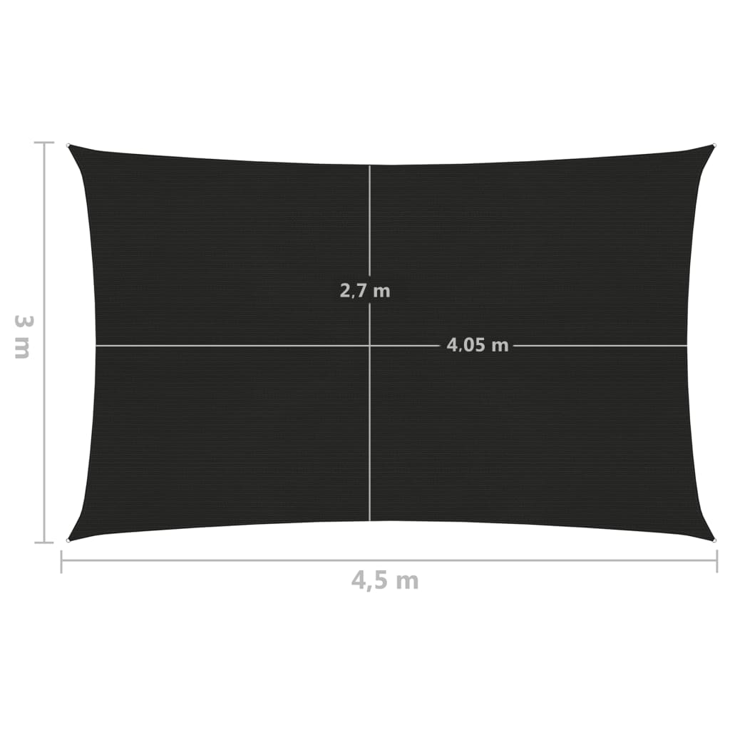 vidaXL Sunshade Sail 160 g/m² Black 3x4.5 m HDPE