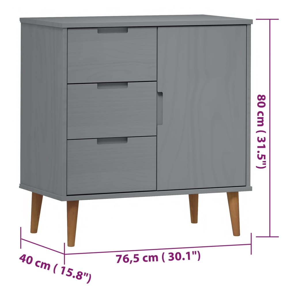 vidaXL Sideboard MOLDE Grey 76,5x40x80 cm Solid Wood Pine