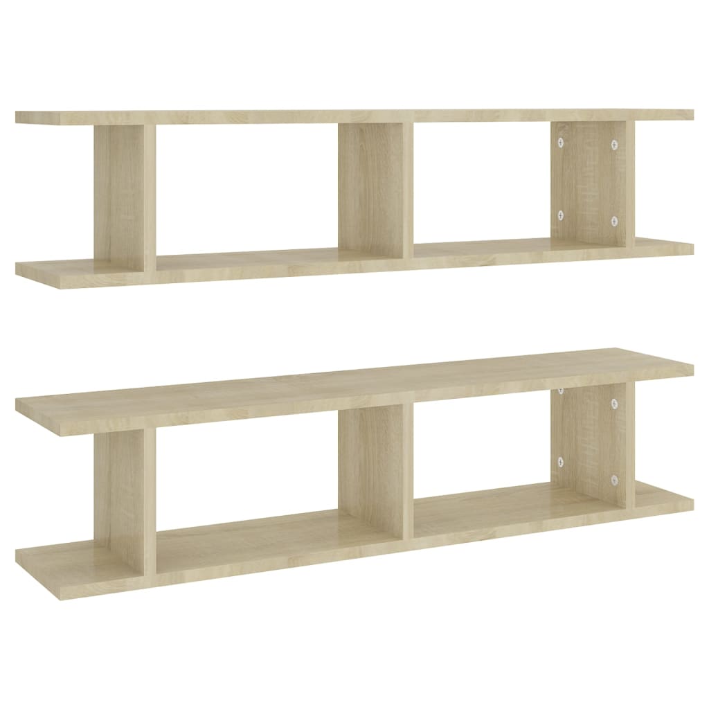 vidaXL Wall Shelf 2 pcs Sonoma Oak 90x18x20 cm Engineered Wood
