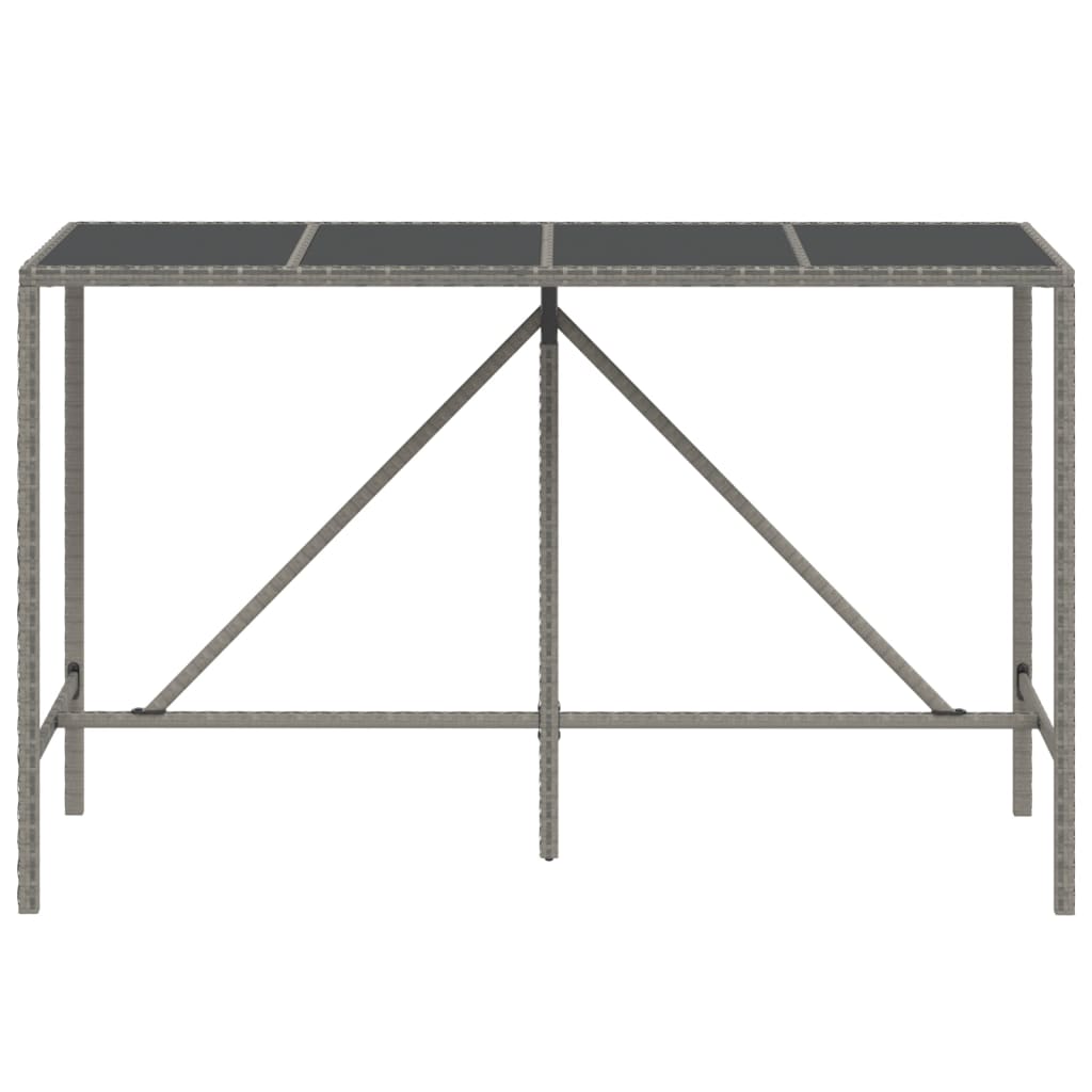 vidaXL Bar Table with Glass Top Grey 180x70x110 cm Poly Rattan