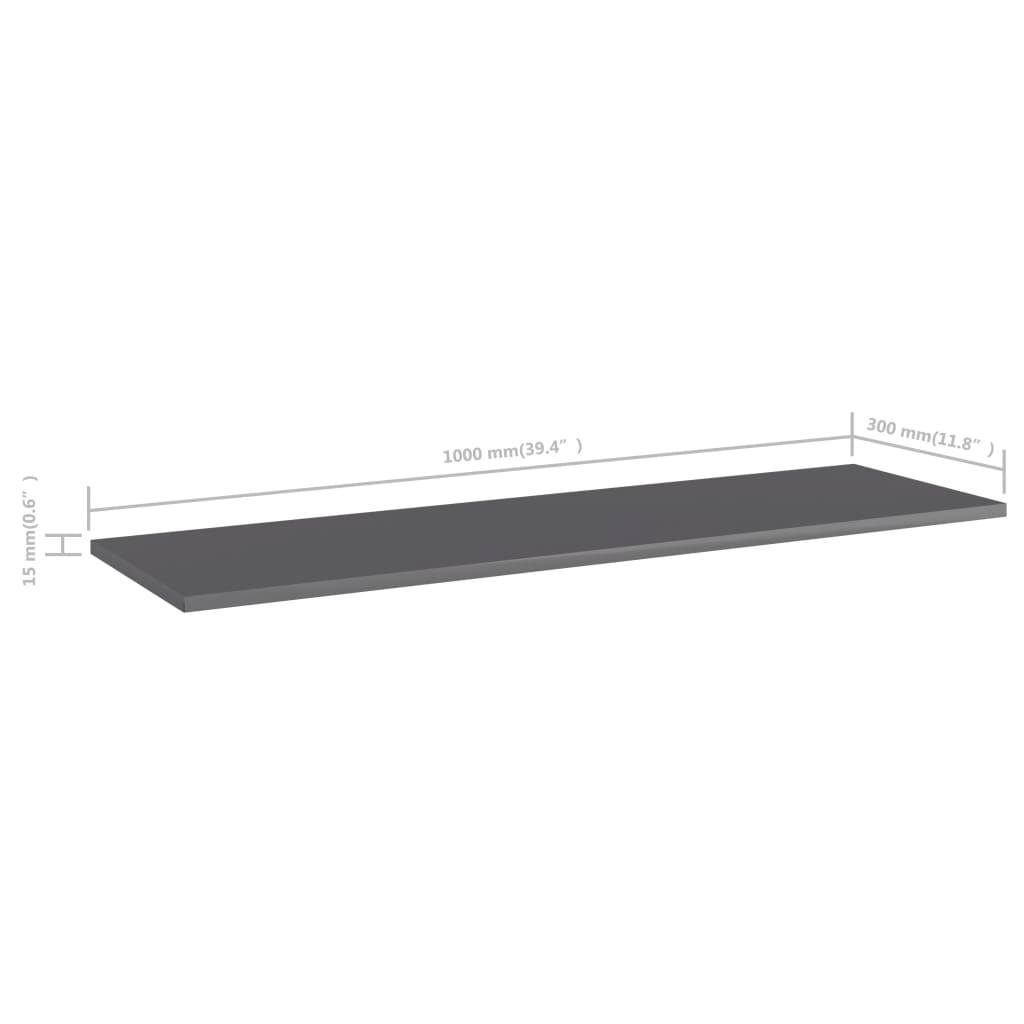 vidaXL Bookshelf Boards 4 pcs High Gloss Grey 100x30x1.5 cm Engineered Wood