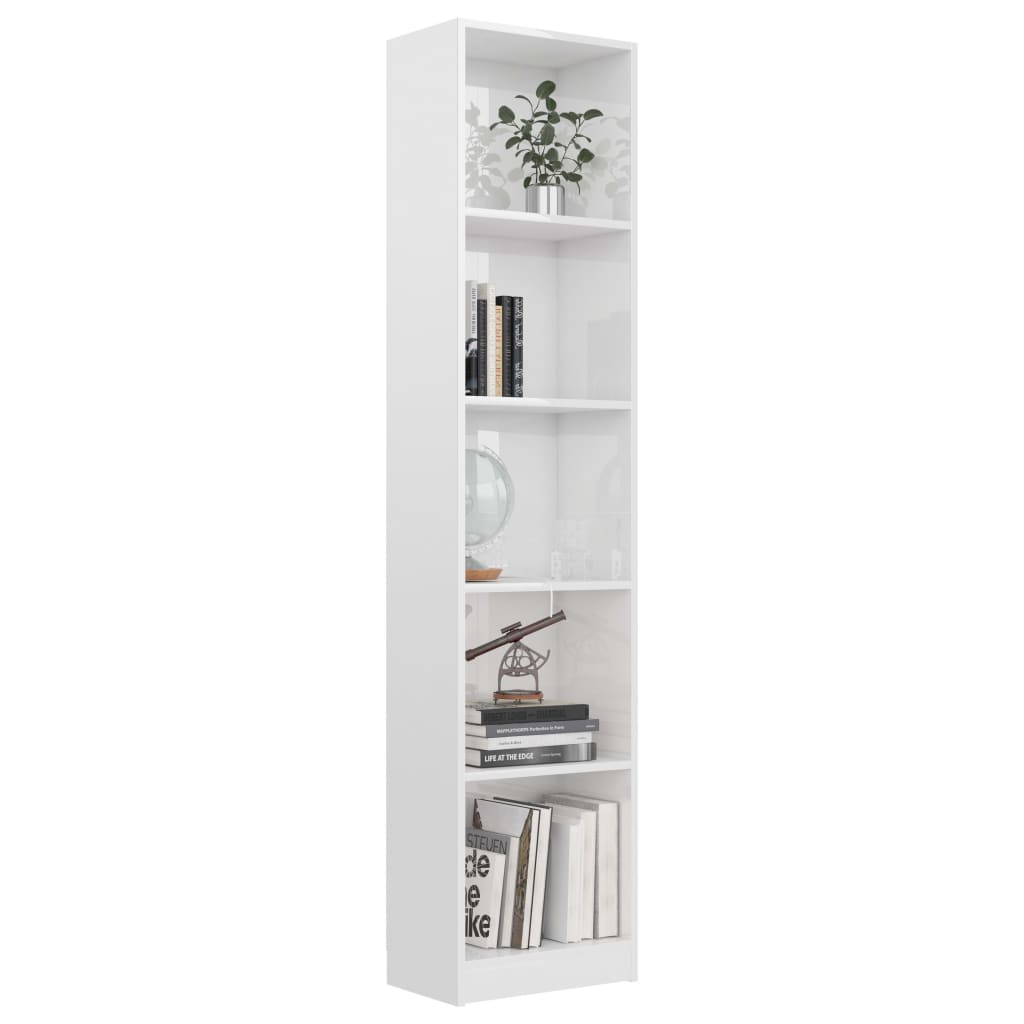 vidaXL 5-Tier Book Cabinet High Gloss White 40x24x175 cm Engineered Wood