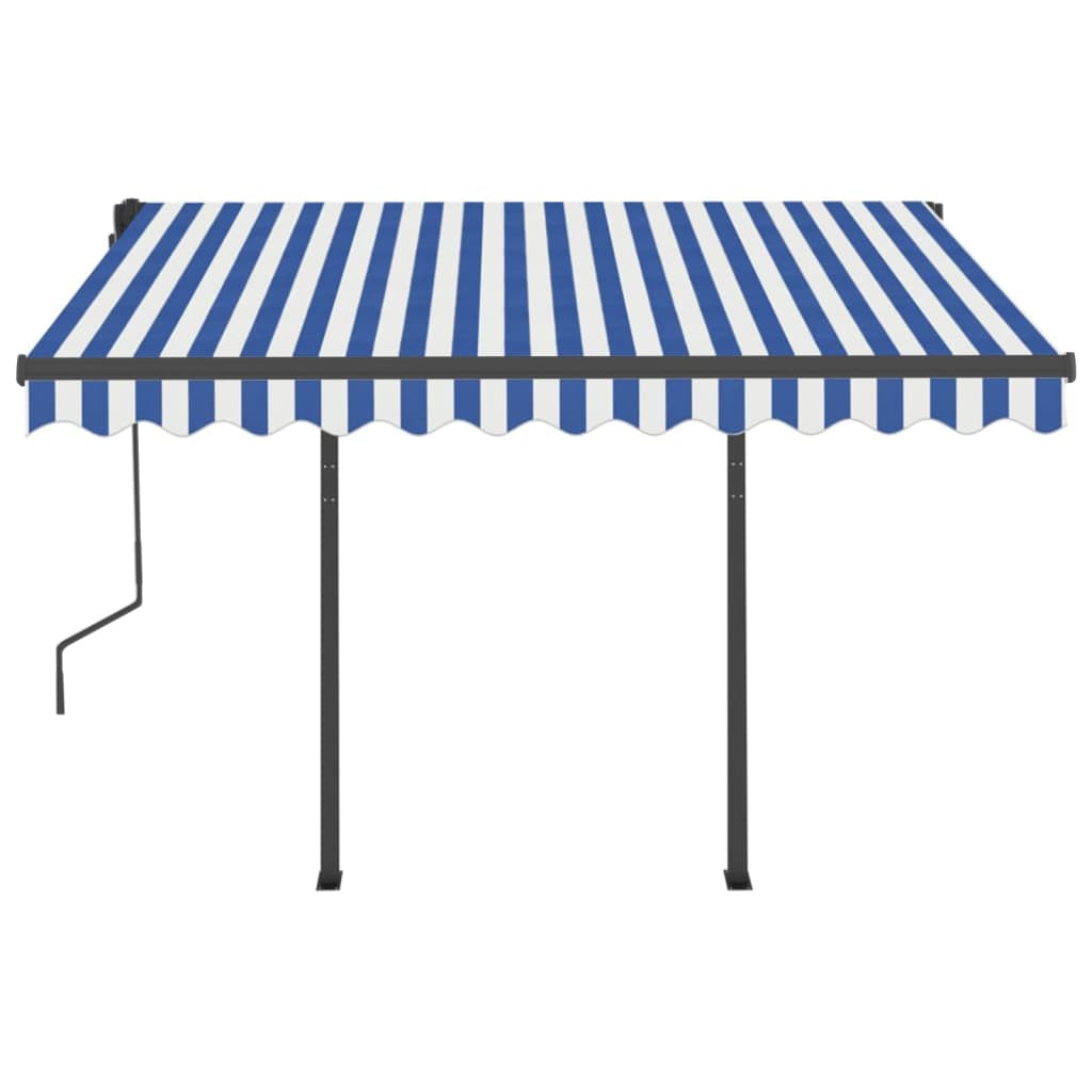 vidaXL Manual Retractable Awning with LED 3.5x2.5 m Blue and White