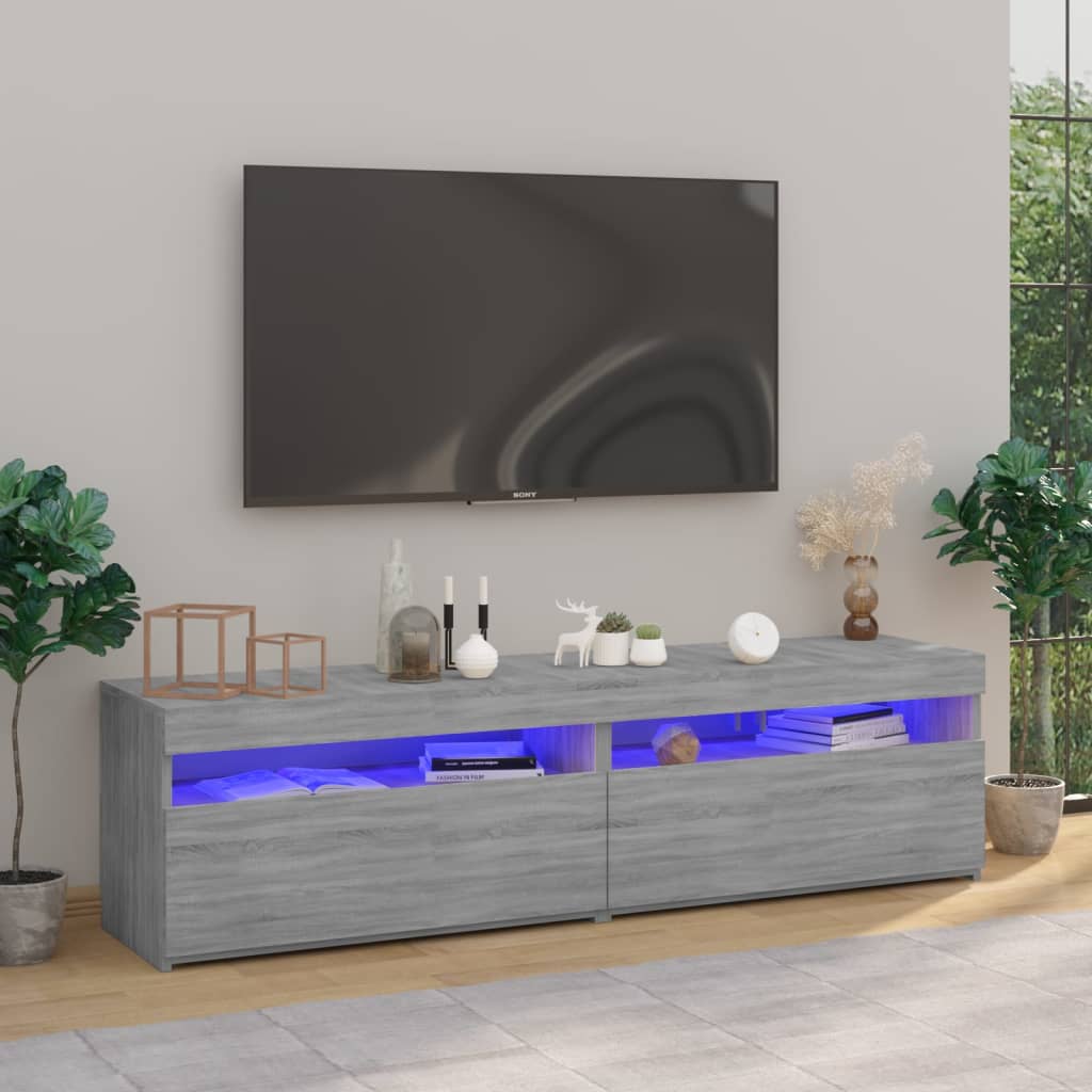 vidaXL TV Cabinet with LED Lights 2 pcs Grey Sonoma 75x35x40 cm