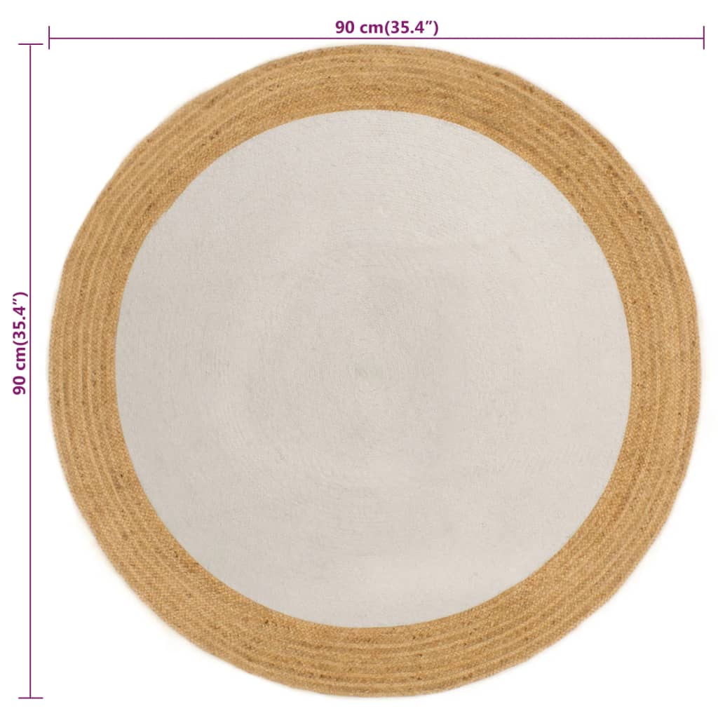 vidaXL Area Rug Braided White & Natural 90 cm Jute & Cotton Round