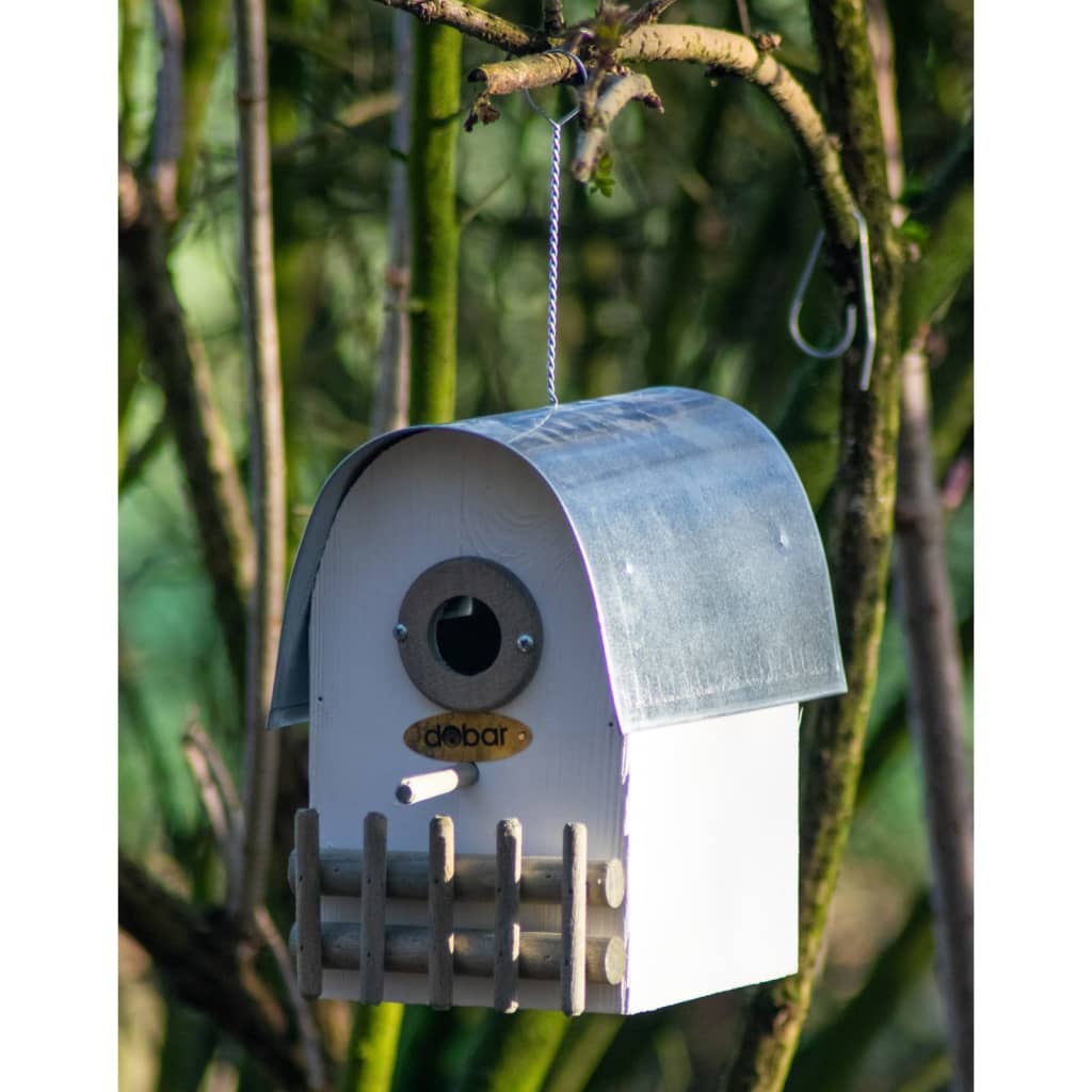 dobar Bird Nesting Box "Ivory" with Zinc Rounded Roof White and Silver