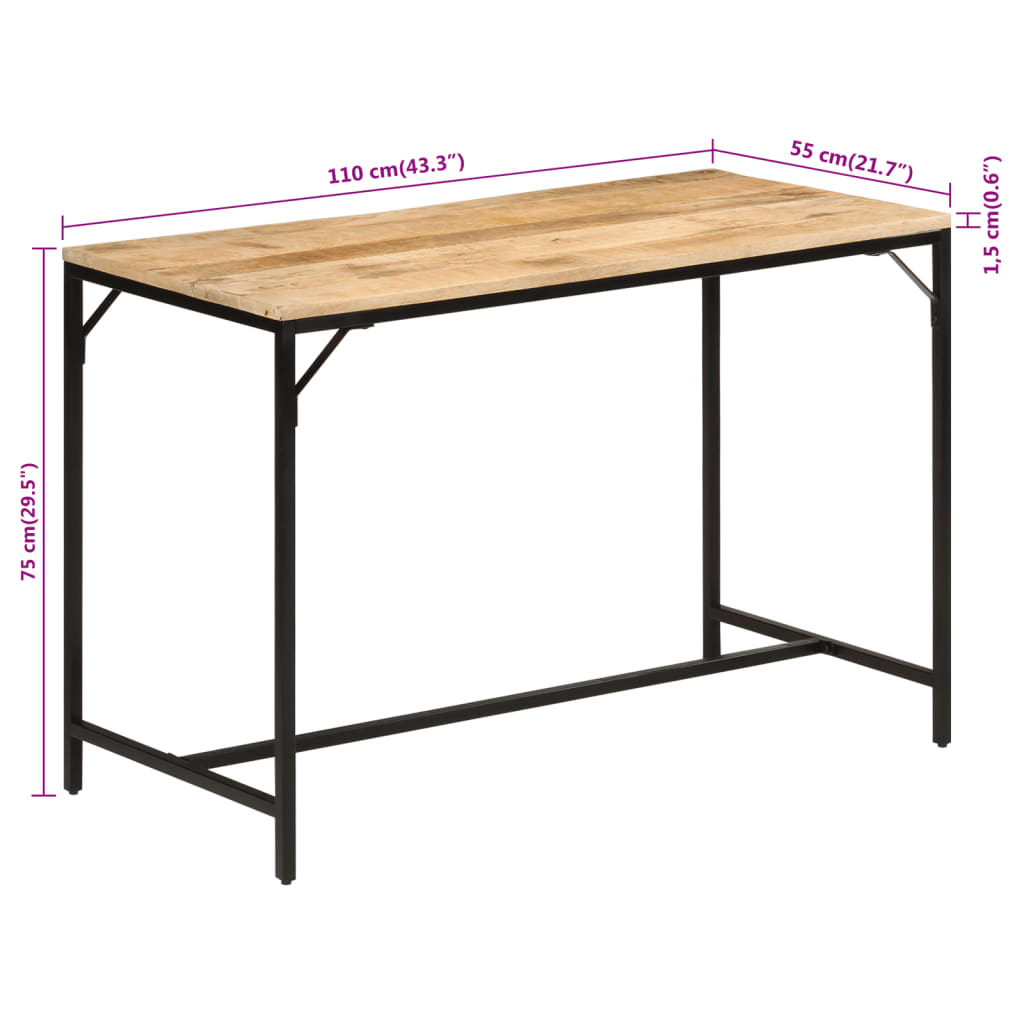 vidaXL Dining Table 110x55x75 cm Solid Rough Mango Wood and Iron