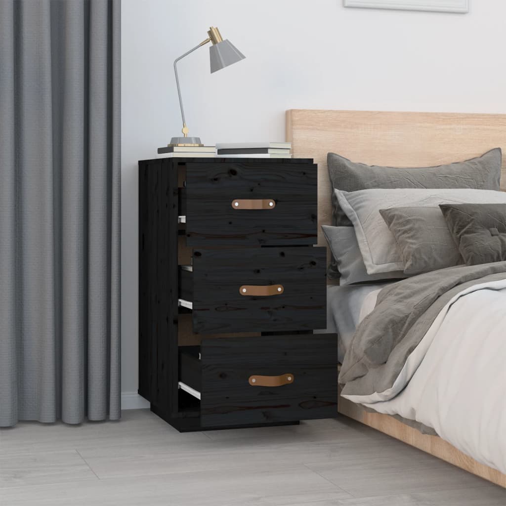 vidaXL Bedside Cabinets 2 pcs Black 40x40x75 cm Solid Wood Pine